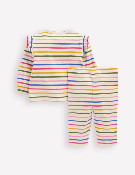 Spielset aus geripptem Jersey-Ackerbohnengrün/Pink, Gestreift