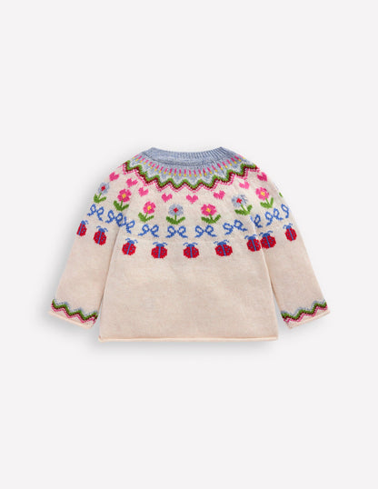 Edie Fair-Isle-Strickjacke-Ecru Meliert, Blumen-2