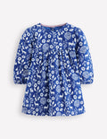 Gewebtes Kleid mit Passe-Blau Waldspaziergang
