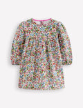 Gewebtes Kleid mit Passe-Kokosnuss Beere Blumenmuster
