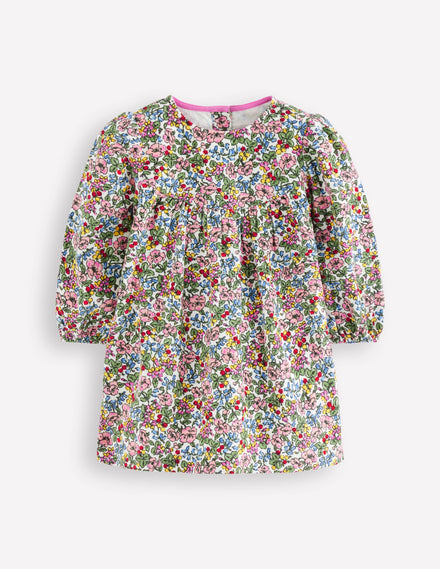 Robe tissée à empiècement-Motif baies fleuries lait de noix de coco