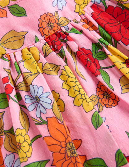 Robe tissée froncée-Motif Dahlia Trail limonade rose-2