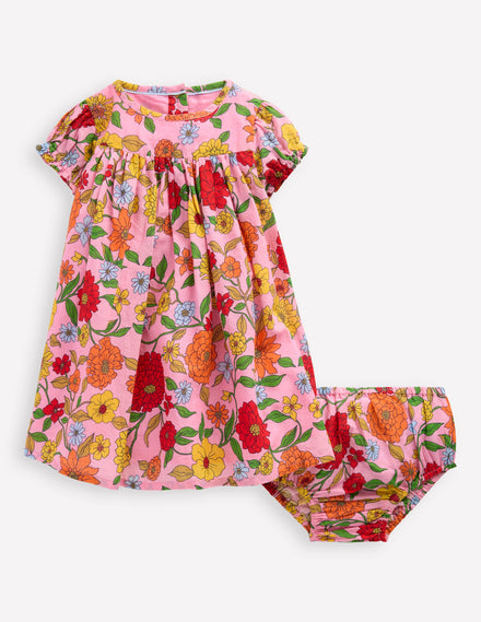 Gerafftes, gewebtes Kleid-Rosa Limonade Kaskadenartige Dahlie