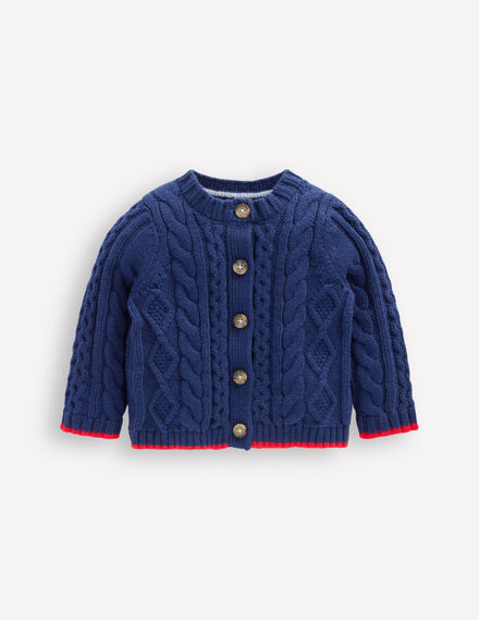 Klassische Strickjacke mit Zopfmuster-Mittelalterliches Blau