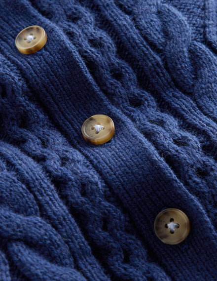 Klassische Strickjacke mit Zopfmuster-Mittelalterliches Blau