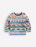 Fair-Isle-Pullover mit Knöpfen-Grau Meliert Prähistorische Tiere