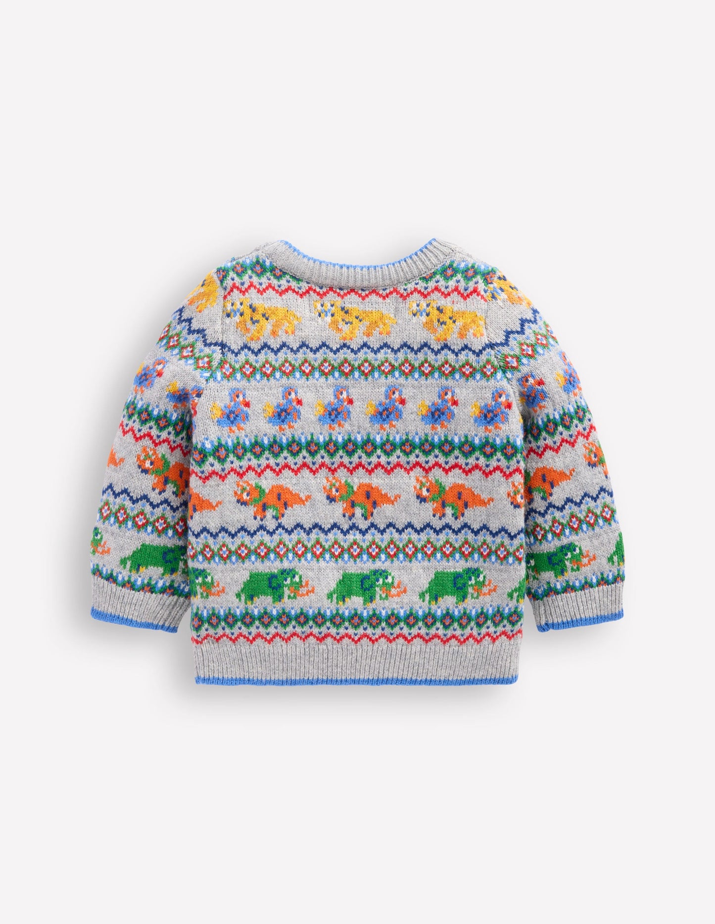 Fair-Isle-Pullover mit Knöpfen-Grau Meliert Prähistorische Tiere