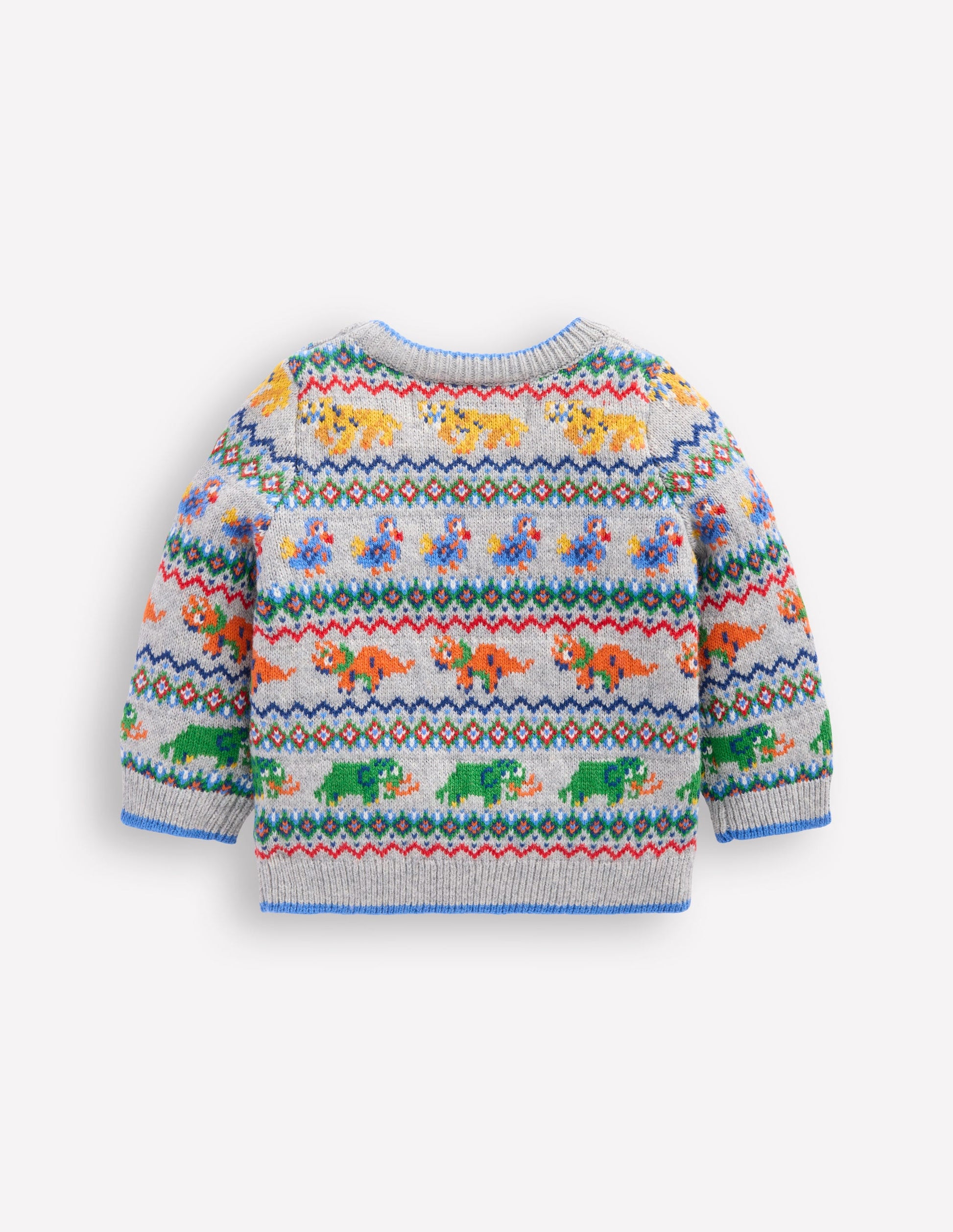 Fair-Isle-Pullover mit Knöpfen-Grau Meliert Prähistorische Tiere-3