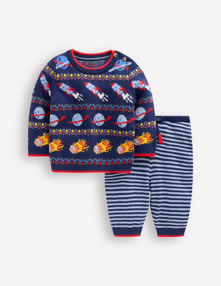 Spielset aus Strick-Marineblau Weltall Fair Isle