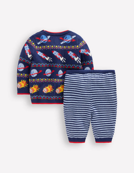 Spielset aus Strick-Marineblau Weltall Fair Isle