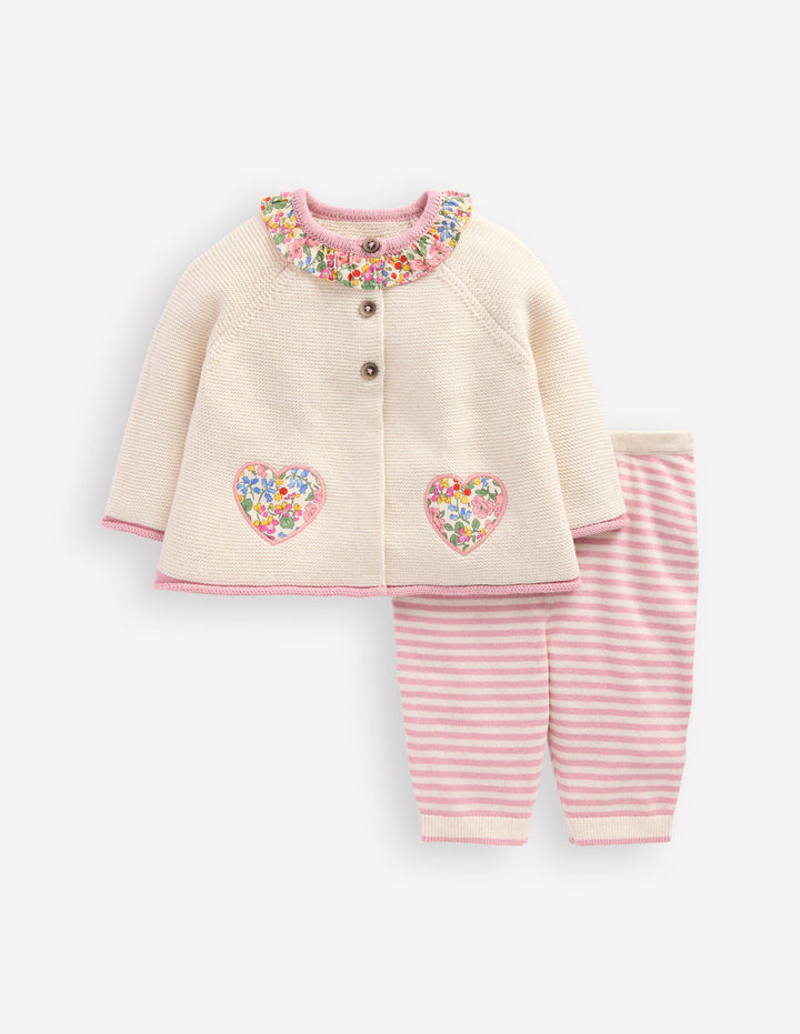 Appliqué Knitted Play Set-Ecru Marl Hearts