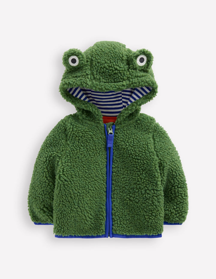 Kuschelige, originelle Teddyfell-Jacke für Jungen-Brokkoligrün Frosch