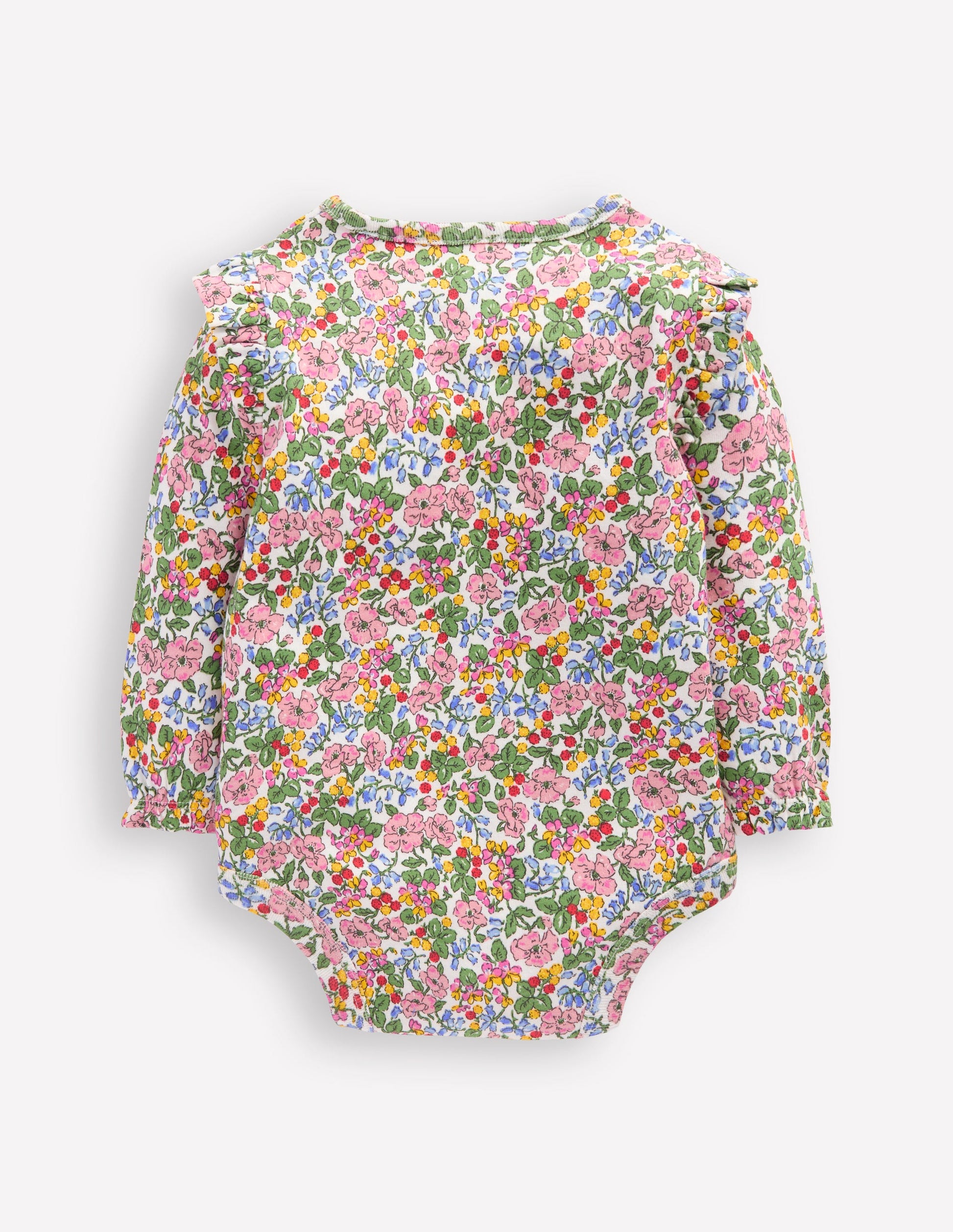 Body mit Rüschen an den Schultern-Weiches Naturweiß Beere Blumenmuster-3
