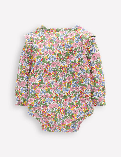 Body mit Rüschen an den Schultern-Weiches Naturweiß Beere Blumenmuster-3