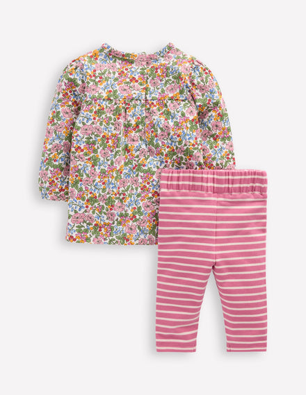 Ensemble avec tunique en jersey à appliqué-Motif floral baie et lait de noix de coco