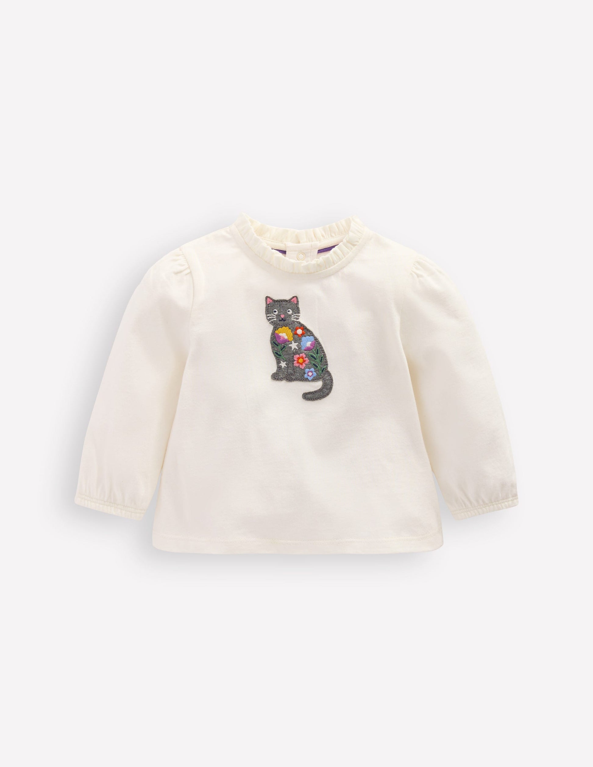 T-Shirt mit Applikation-Sanftes Naturweiß Katze-1