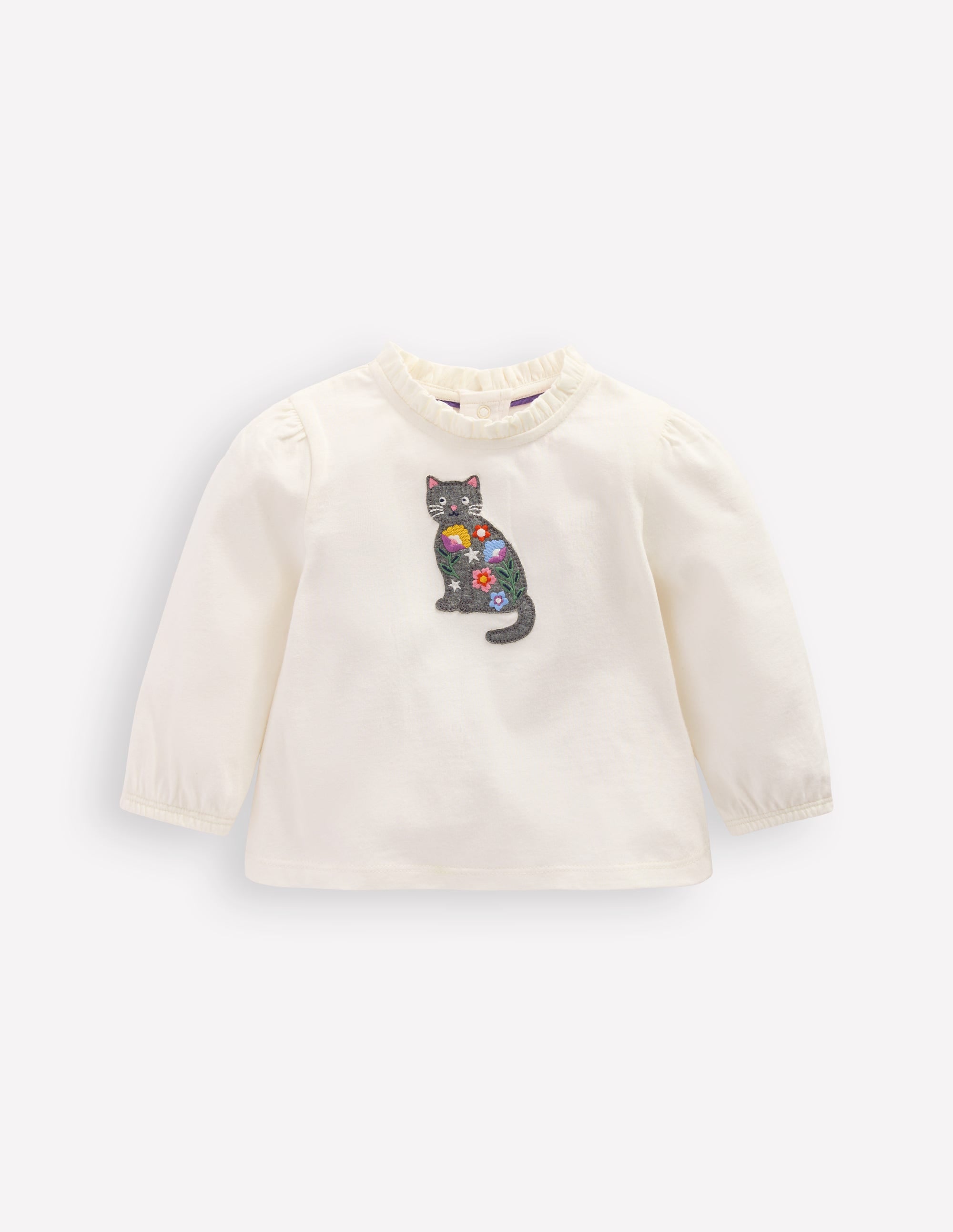 T-Shirt mit Applikation-Sanftes Naturweiß Katze - Image 1