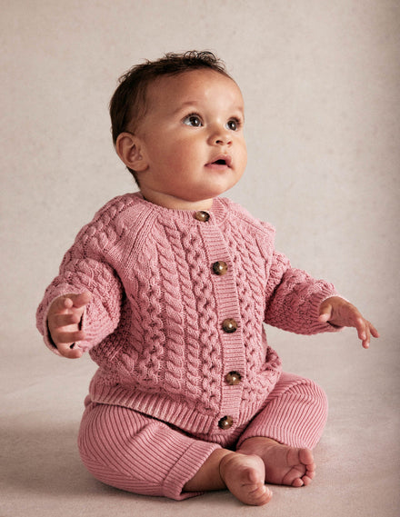Strickspielset mit Zopfmuster-Vintage-Rosa
