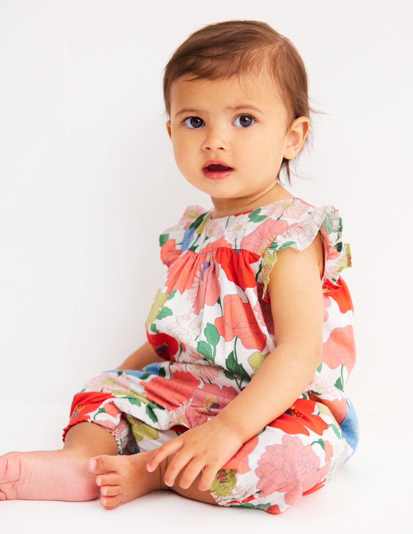 Ruffle Sleeve Romper-Multi Summer Garden