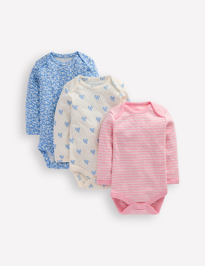 Pointelle-Bodys im 3er-Pack-Sanftes Naturweiß Winzige Schleifen