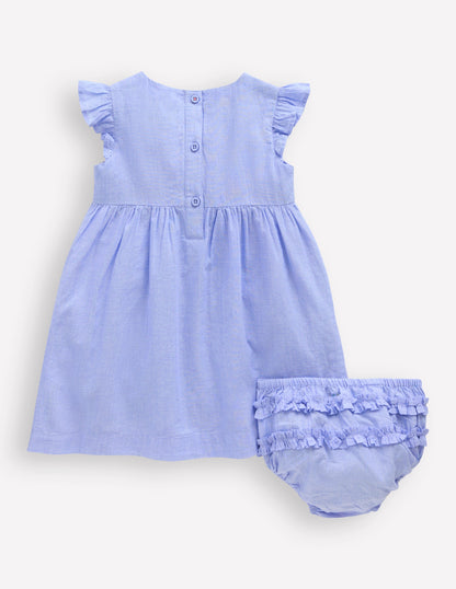 Gewebtes Rüschenkleid-Blau Patchworkblume