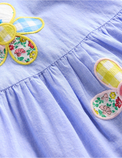 Gewebtes Rüschenkleid-Blau Patchworkblume