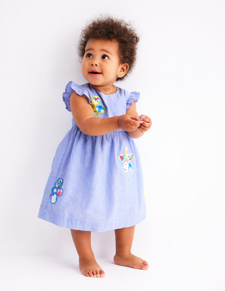 Gewebtes Rüschenkleid-Blau Patchworkblume