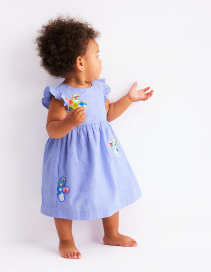 Gewebtes Rüschenkleid-Blau Patchworkblume