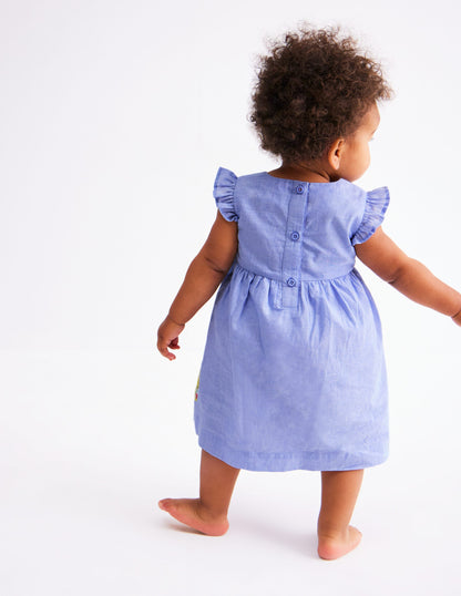 Gewebtes Rüschenkleid-Blau Patchworkblume