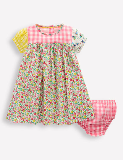 Gerafftes, gewebtes Kleid-Kuddelmuddel Bunt