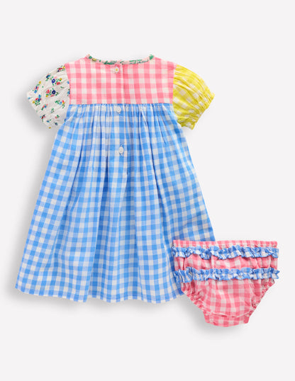 Gerafftes, gewebtes Kleid-Kuddelmuddel Bunt