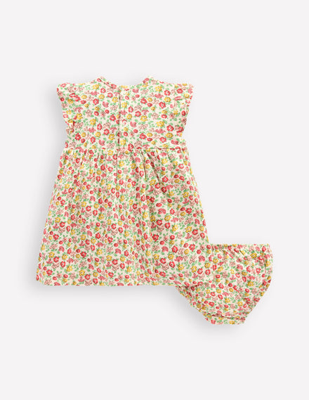 Jerseykleid mit Rüschenärmeln-Bunt Sommer Blumenbeet