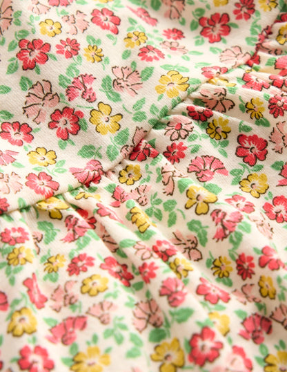 Jerseykleid mit Rüschenärmeln-Bunt Sommer Blumenbeet