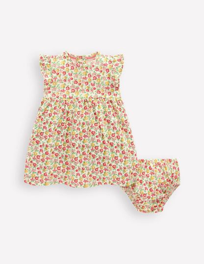 Jerseykleid mit Rüschenärmeln-Bunt Sommer Blumenbeet