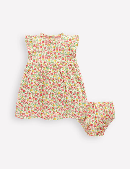 Jerseykleid mit Rüschenärmeln-Bunt Sommer Blumenbeet