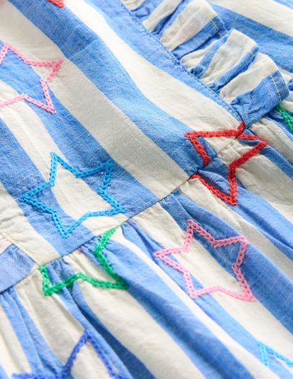 Schürzenkleid mit Rüschen-Pfauenfederblau Stern