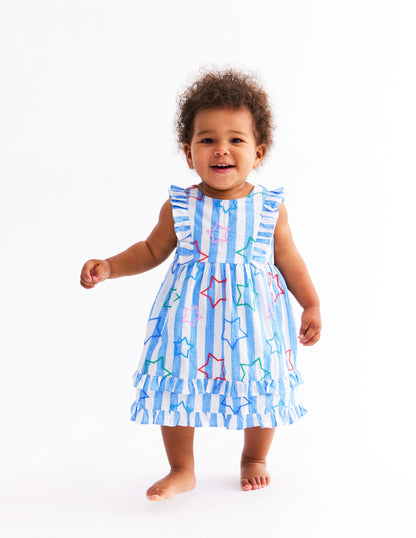 Schürzenkleid mit Rüschen-Pfauenfederblau Stern
