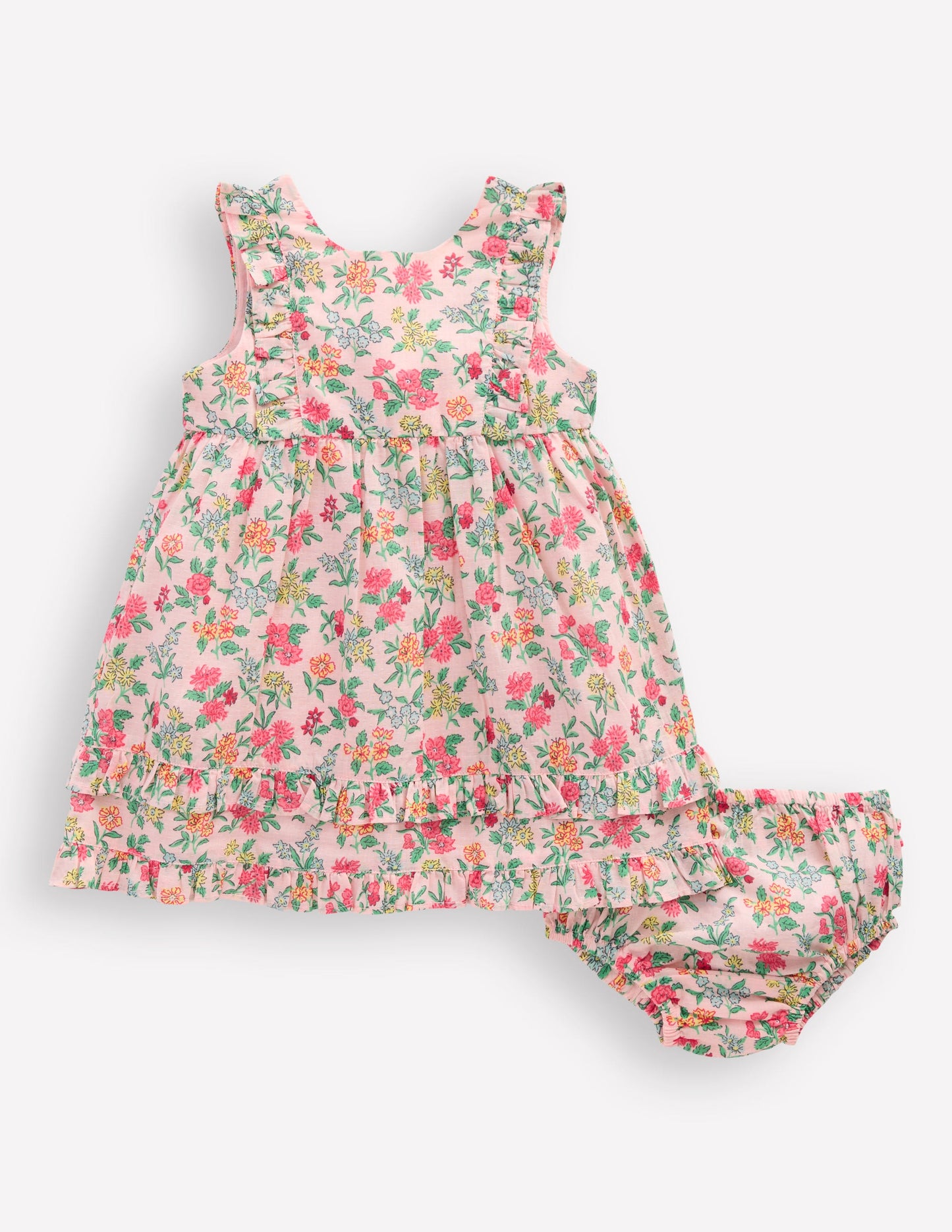 Schürzenkleid mit Rüschen-Kreiderosa Garten-Blümchen
