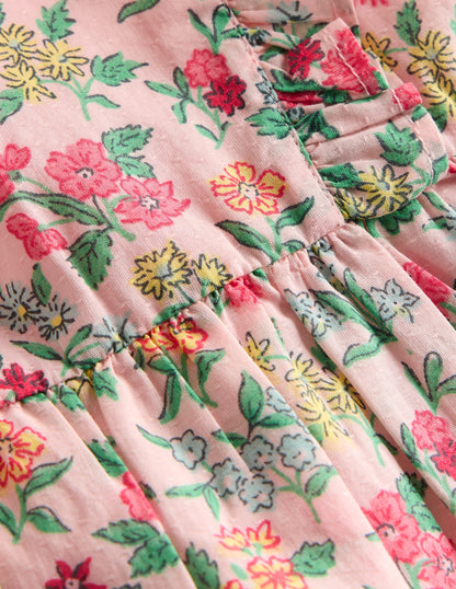 Schürzenkleid mit Rüschen-Kreiderosa Garten-Blümchen