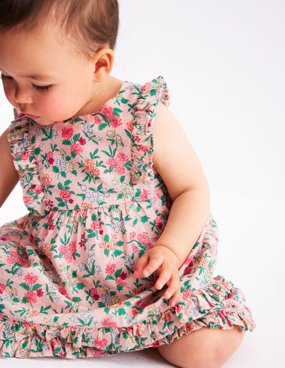 Schürzenkleid mit Rüschen-Kreiderosa Garten-Blümchen