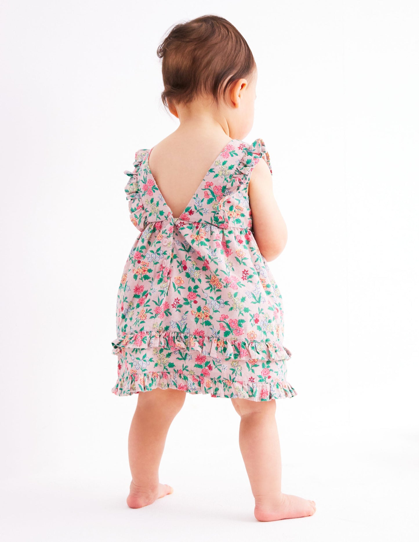 Schürzenkleid mit Rüschen-Kreiderosa Garten-Blümchen