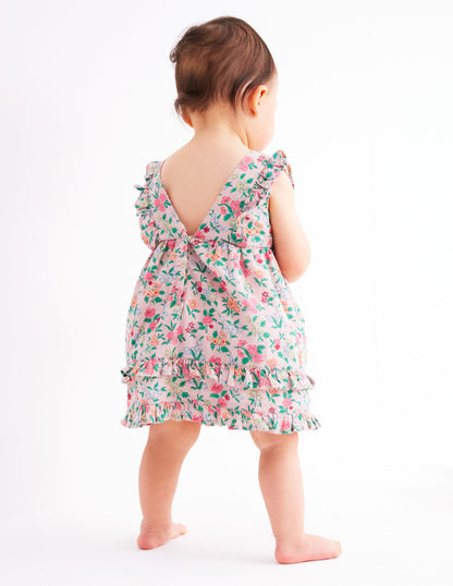 Schürzenkleid mit Rüschen-Kreiderosa Garten-Blümchen