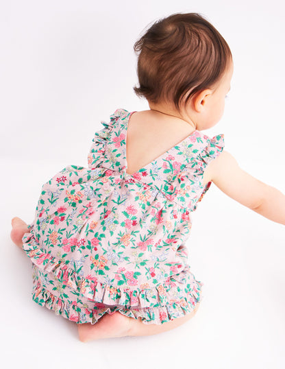 Schürzenkleid mit Rüschen-Kreiderosa Garten-Blümchen