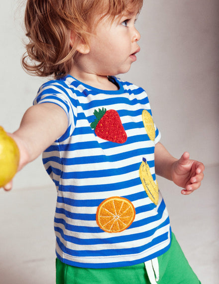 T-Shirt mit Logo-Blau Streifen Obst