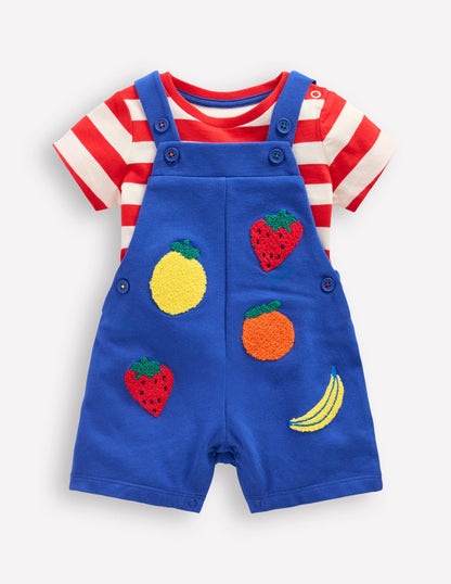 Latzhosen-Set aus Bouclé-Jersey-Marineblau Frucht
