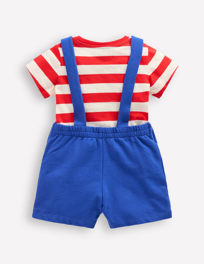 Latzhosen-Set aus Bouclé-Jersey-Marineblau Frucht