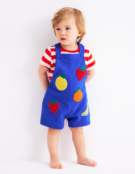 Latzhosen-Set aus Bouclé-Jersey-Marineblau Frucht