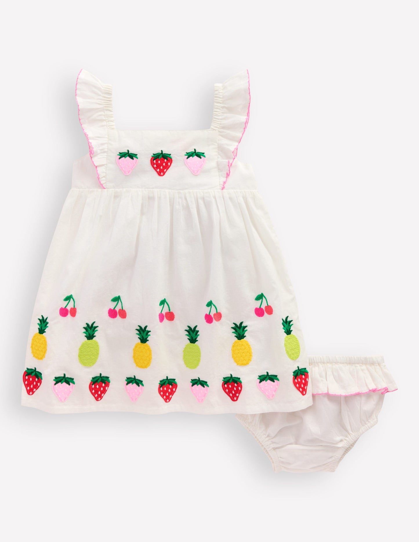 Rüschenkleid mit Applikation-Sanftes Naturweiß Frucht