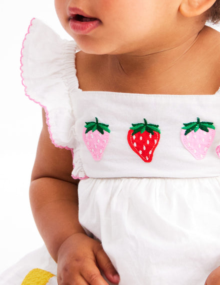Rüschenkleid mit Applikation-Sanftes Naturweiß Frucht