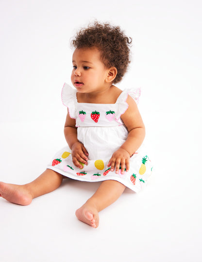 Rüschenkleid mit Applikation-Sanftes Naturweiß Frucht